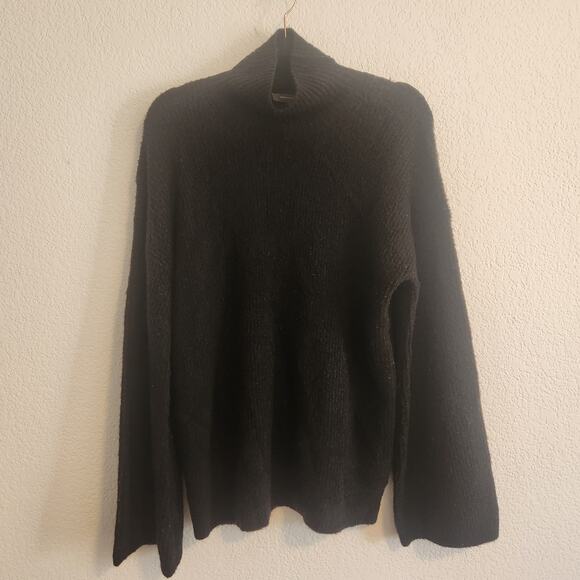 French Connection Women's Sz Small Black Flossy High Neck Bell Sleeve Jumper NWT - Picture 1 of 3